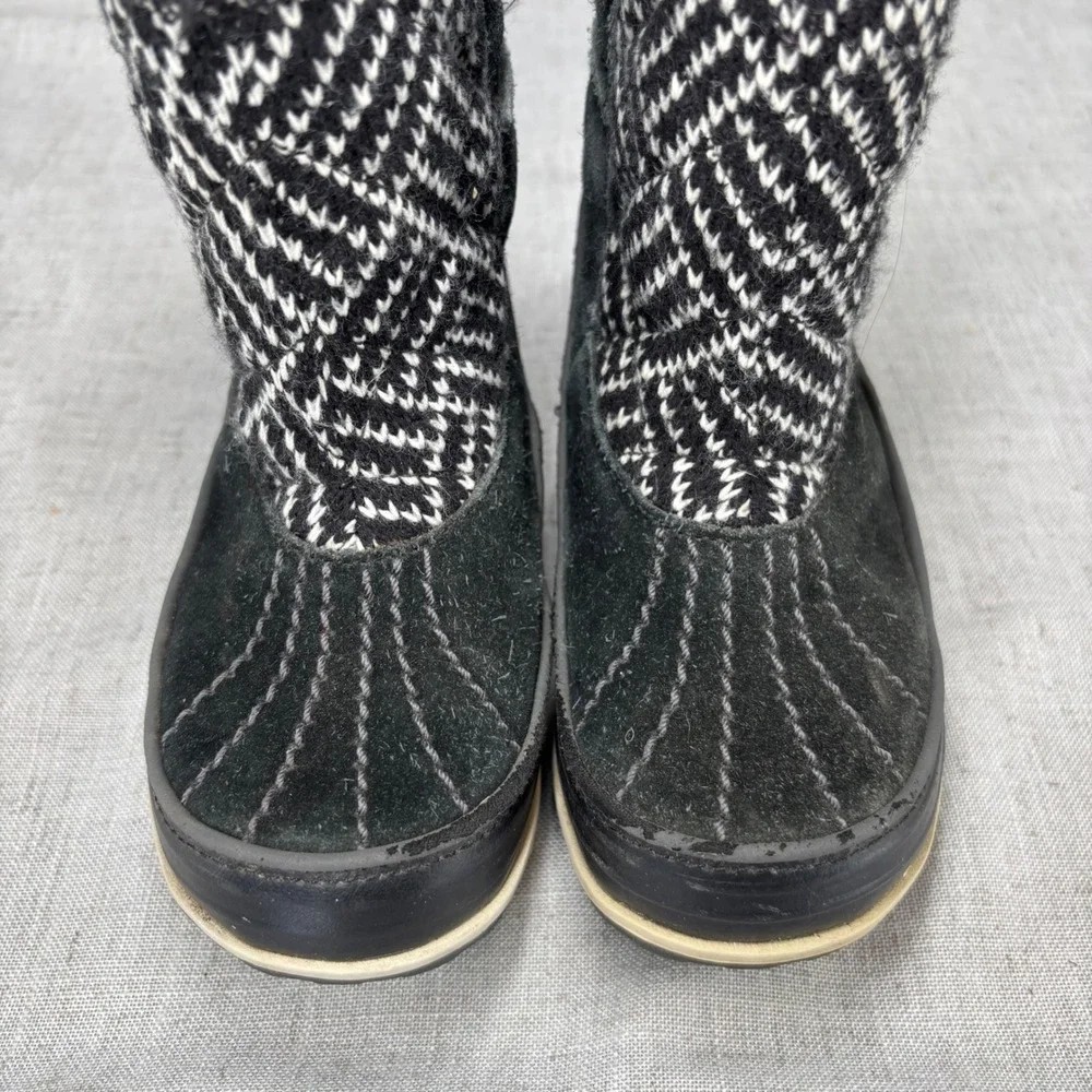 Sorel Tivoli II Winter Boots Black White Herringbone Waterproof Snow Kid Size 12